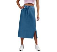 Women's High Waist Skater Skirt Solid Color Casual Drawstring Side Slit Pockets Stretchy Comfortable A Line Mini Skirt, blue, L