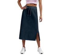 Women's High Waist Skater Skirt Solid Color Casual Drawstring Side Slit Pockets Stretchy Comfortable A Line Mini Skirt, navy, L