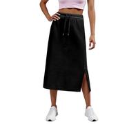 Women's High Waist Skater Skirt Solid Color Casual Drawstring Side Slit Pockets Stretchy Comfortable A Line Mini Skirt, black, L