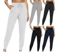 Women's High Waist Sports Trousers Casual Tracksuit Bottoms Solid Colour Pants with Two Pockets Drawstring Trousers Autumn Trousers, Black, Large