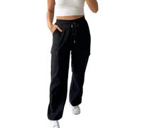 Women's High Waist Stretch Fit Wide Straight Leg Cargo Pocket Combat Pants - Beige Black Grey Khaki Navy Wine - Small - X/Large (UK, Alpha, L, XL, Regular, Regular, Black - Fur Lined, Relaxed)