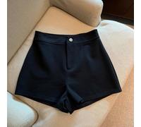 Women's High Waist Suit Shorts Slim A-Line Casual Dress Pants Microelastic Solid Color Office Work Wear for Daily All Season(L Black)