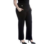 Womens High Waist Tailored Smart Pants Office Work 2 Button Style Trousers Side Pockets Bottoms Ladies Formal Use Palazzo Elasticated Waist Wide Leg Trousers (Black UK 18)