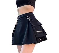 Womens High Waist Vintage Cargo Skirt Casual A Line Mini Skirts with Pocket and Belt Gothic Punk Y2k Streetwear, 6-black, XXL