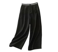 Women's High Waist Wide Leg Linen Blend Trousers Nine Point Length Summer Pants Breathable Loose Fit Casual Literary Style Comfortable Bottoms Black