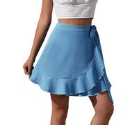 Women's High Waist Wrap Around Skirt Asymmetric Split Hem Solid A-Line Tie Up Waist Overlap Skirt for Business Work Meeting Blue XL