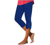 Women's High Waist Yoga Pants Capri 3/4 Length Workout Running Leggings Elastic Waisted Tummy Control Fitness Exercise Cropped Tights Opaque Stretchy Lightweight Smart Leggings Sale Clearance Blue