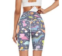 Women's High Waist Yoga Shorts, Cute Dinosaur Flowers Dino Workout Sport Running Shorts Cycling Gym Shorts Yoga Leggings for Women Girls Animal Dino