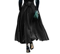 Womens High Waisted A-line Swing Maxi Skirt Solid Color Elegant Tie Front Flowy Long Skirt with Pockets Black(UK 14/Tag XL)