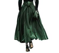 Womens High Waisted A-line Swing Maxi Skirt Solid Color Elegant Tie Front Flowy Long Skirt with Pockets Army Green(UK 18/Tag 3XL)