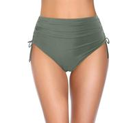 Womens High Waisted Adjustable Ruched Side Tie Bikini Bottoms Quick Dry Stretchy Full Coverage Swimsuit Briefs Plus Size (Military Green,M)