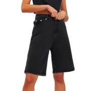 Women's High Waisted Bermuda Jeans - Stretchy Slim Fit Straight Leg Cropped Knee Length Casual Denim Trousers with Pockets for Holiday Beach Summer Outdoor Versatile Streetwear Black XL
