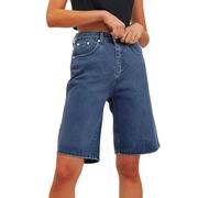 Women's High Waisted Bermuda Jeans - Stretchy Slim Fit Straight Leg Cropped Knee Length Casual Denim Trousers with Pockets for Holiday Beach Summer Outdoor Versatile Streetwear Dark Blue L