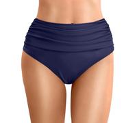 Womens High Waisted Bikini Bottoms Retro Solid Ruched TummyControl Swimming Briefs Basic Full Coverage Swimsuit Swim Shorts Swimwear Trunks Underwear Brief for Women Girls Teens (A Dark Blue, L)