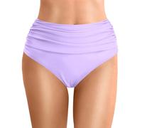 Womens High Waisted Bikini Bottoms Retro Solid Ruched TummyControl Swimming Briefs Basic Full Coverage Swimsuit Swim Shorts Swimwear Trunks Underwear Brief for Women Girls Teens (C Light Purple, XL)