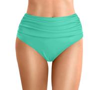 Womens High Waisted Bikini Bottoms Retro Solid Ruched TummyControl Swimming Briefs Basic Full Coverage Swimsuit Swim Shorts Swimwear Trunks Underwear Brief for Women Girls Teens (D Light Green, XL)