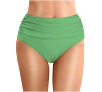 Women's High Waisted Bikini Bottoms Solid Color Ruched TummyControl Swim Shorts Retro Full Coverage Swimsuit Briefs Ladies Stylish Tankini Bottoms Conservative Beach Swimwear Bikini (03-Green, XXL)