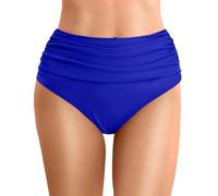 Women's High Waisted Bikini Bottoms Solid Color Ruched TummyControl Swim Shorts Retro Full Coverage Swimsuit Briefs Ladies Stylish Tankini Bottoms Conservative Beach Swimwear Bikini (02-Blue, XL)