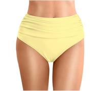 Women's High Waisted Bikini Bottoms Solid Color Ruched TummyControl Swim Shorts Retro Full Coverage Swimsuit Briefs Ladies Stylish Tankini Bottoms Conservative Beach Swimwear Bikini (03-Yellow, M)