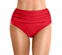 Women's High Waisted Bikini Bottoms Solid Color Ruched TummyControl Swim Shorts Retro Full Coverage Swimsuit Briefs Ladies Stylish Tankini Bottoms Conservative Beach Swimwear Bikini Bottom (02-Red, M)