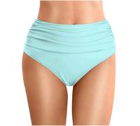 Women's High Waisted Bikini Bottoms Solid Color Ruched TummyControl Swim Shorts Retro Full Coverage Swimsuit Briefs Ladies Stylish Tankini Bottoms Conservative Beach Swimwear Bikini (03-Mint Green, M)