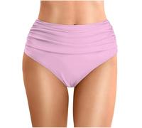 Women's High Waisted Bikini Bottoms Solid Color Ruched TummyControl Swim Shorts Retro Full Coverage Swimsuit Briefs Ladies Stylish Tankini Bottoms Conservative Beach Swimwear Bikini Bottom (M)