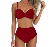 Women's High Waisted Bikini Set 2 Pieces Tummy Control Push Up Swimsuit and Skirt Twist Front Bikini V Neck Sexy Swimming Costume Ladies Swimwear (B-Wine, XXL)