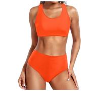 Women's High Waisted Bikini Set Halter Padded Swimsuit Bathing Suit Push Up Halter Swimsuits Push Up Bikini Top with High Waisted Bottom Boho Hawaiian Bikini Sets Orange