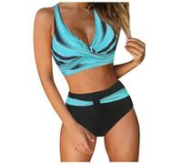 Womens High Waisted Bikini Set Retro Ruched Two Piece Swimsuit Push Up Padded Bathing Suit Tummy Control Vintage Print Bikini Summer Beachwear Fashion Swimwear Holiday Pool Party Swim (Mint Green, XL)