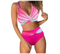 Womens High Waisted Bikini Set Retro Ruched Two Piece Swimsuit Push Up Padded Bathing Suit Tummy Control Vintage Print Bikini Summer Beachwear Fashion Swimwear Holiday Pool Party Swim Outfit (L)