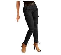 Womens High Waisted Cargo Trousers, Slim Fit Stretch Trousers with Multiple Pockets Combat Pants,Cinch Bottom Fashion Casual Pants Outdoor Walking Hiking Tactical Sweatpants Black