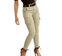 Womens High Waisted Cargo Trousers, Slim Fit Stretch Trousers with Multiple Pockets Combat Pants,Cinch Bottom Fashion Casual Pants Outdoor Walking Hiking Tactical Sweatpants Beige