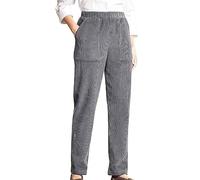 Womens High Waisted Casual Corduroy Pants Loose Straight Leg Pull On Soft Comfy Jogger Sweatpants Casual Warm Up Paperbag Pants with Pockets Grey
