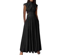Women's high-waisted cocktail dress, long dress, sexy hollow solid colour, chic and elegant, pleated, loose fit, flowy, comfortable everyday swing charm, temperament, evening dress