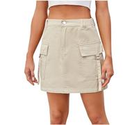 Women's High Waisted Denim Skirt Zip up Elasticated Denim Mini Short Skirt Summer Sexy Casual Cowboy Cargo Skirts with Pockets Slim Fit Stylish Skirt A-line Jean Skirts Sale Clearance