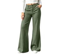 Women's High Waisted Flare Trousers Button Wide Leg Pants with Pockets | Flared Trousers, Textured Bell Pants, Solid Colour Casual Smart Bottoms for Autumn Winter, Elegant Office Work Trousers