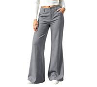 Women's High Waisted Flare Trousers Button Wide Leg Pants with Pockets | Flared Trousers, Textured Bell Pants, Solid Colour Casual Smart Bottoms for Autumn Winter, Elegant Office Work Trousers