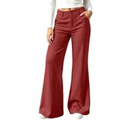 Women's High Waisted Flare Trousers Button Wide Leg Pants with Pockets | Flared Trousers, Textured Bell Pants, Solid Colour Casual Smart Bottoms for Autumn Winter, Elegant Office Work Trousers