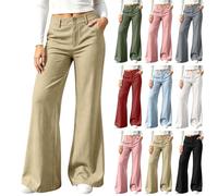 Women's High Waisted Flare Trousers Button Wide Leg Pants with Pockets | Flared Trousers, Textured Bell Pants, Solid Colour Casual Smart Bottoms for Autumn Winter, Elegant Office Work Trousers