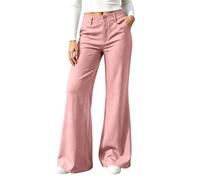 Women's High Waisted Flare Trousers Button Wide Leg Pants with Pockets | Flared Trousers, Textured Bell Pants, Solid Colour Casual Smart Bottoms for Autumn Winter, Elegant Office Work Trousers