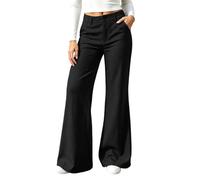 Women's High Waisted Flare Trousers Button Wide Leg Pants with Pockets | Flared Trousers, Textured Bell Pants, Solid Colour Casual Smart Bottoms for Autumn Winter, Elegant Office Work Trousers