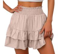 Women's High Waisted Flowy Skorts Boho Ruffle Shorts Layered Pleated Tennis Skirts Summer Beach Shorts Casual Tiered Skirts