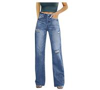 Women's High Waisted Jeans Work Trousers Straight Ripped Vintage Chic and Elegant Slim Fit Casual Stretch Streetwear Comfortable Temperament Pants for Holidays