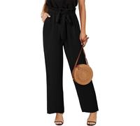 Women's High Waisted Leopard Print Palazzo Pants Belted Wide Leg Long Trousers with Pockets (black, S)
