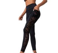 Women's High Waisted Mesh Panel Yoga Pants Geometric Cutout Stretchy Leggings Tummy Control Butt Lift Shapewear Buttery Soft Workout Trousers for Gym Running Fitness