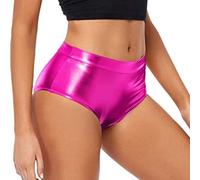 Womens High Waisted Metallic Booty Shorts Rave Pants Dance Hot Pants Clubwear, Hot Pink, S