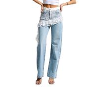 Women's High-Waisted Straight Jeans It's Basic Lace Bleu 36