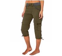 Womens High Waisted Stretchy Mid-Calf Hiking Cargo Shorts Below Knee 3/4 Length Cotton Linen Capris Shorts Outdoor Combat Casual Work Utility Safety Trousers with Pockets