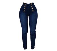 Womens High Waisted Stretchy Skinny Colombian Jeans Double Breasted Curvy Slim Fit Totally Shaping Butt Lifting Tummy Control Denim Jean Leggings with Pockets Dark Blue