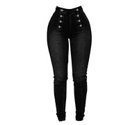 Womens High Waisted Stretchy Skinny Colombian Jeans Double Breasted Curvy Slim Fit Totally Shaping Butt Lifting Tummy Control Denim Jean Leggings with Pockets Black